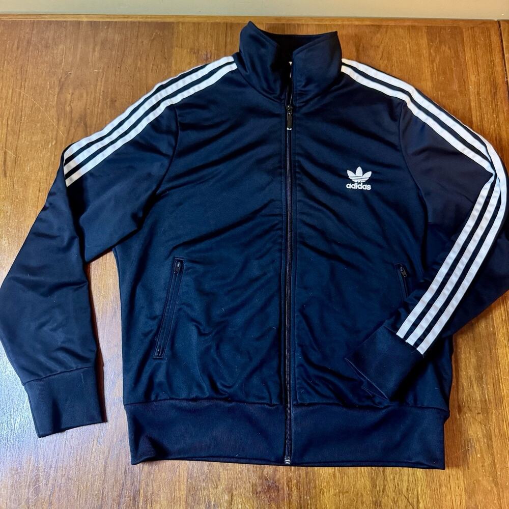 Adidas Originals Black Track Jacket White 3 Stripes Trefoil Logo Mens XL